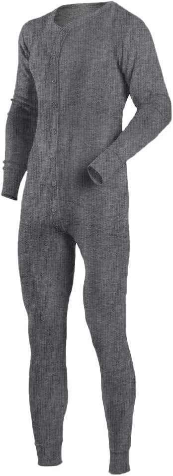 men Long Sleeve Onesies Jumpsuit Nightwear Button Down One Piece Pyjamas