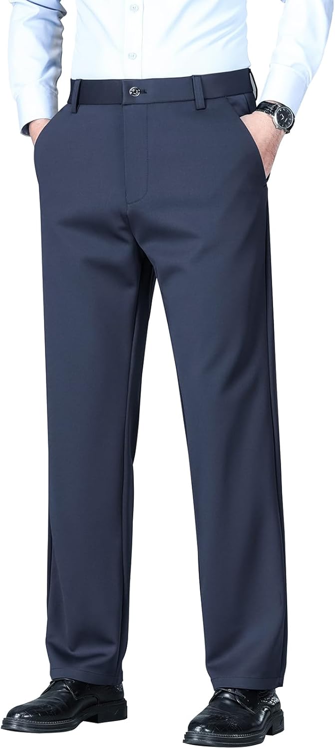 Men's Regular Fit Dress Pants Casual Business Flat Front Mens Wrinkle Free Comfort Stretch Pants