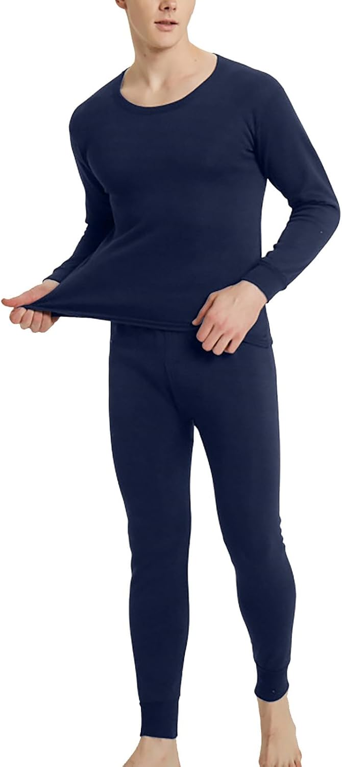 men Thermals Top and Bottom Set 2 Piece Long Johns Thin Solid Color Base Layer Suit Sets Thermal Underwear for Men