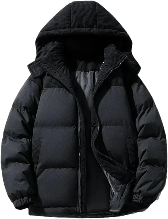 Men's Cotton-Padded Coat Youth Cotton Jacket With Hoodie Warm Casual Jacket For Men