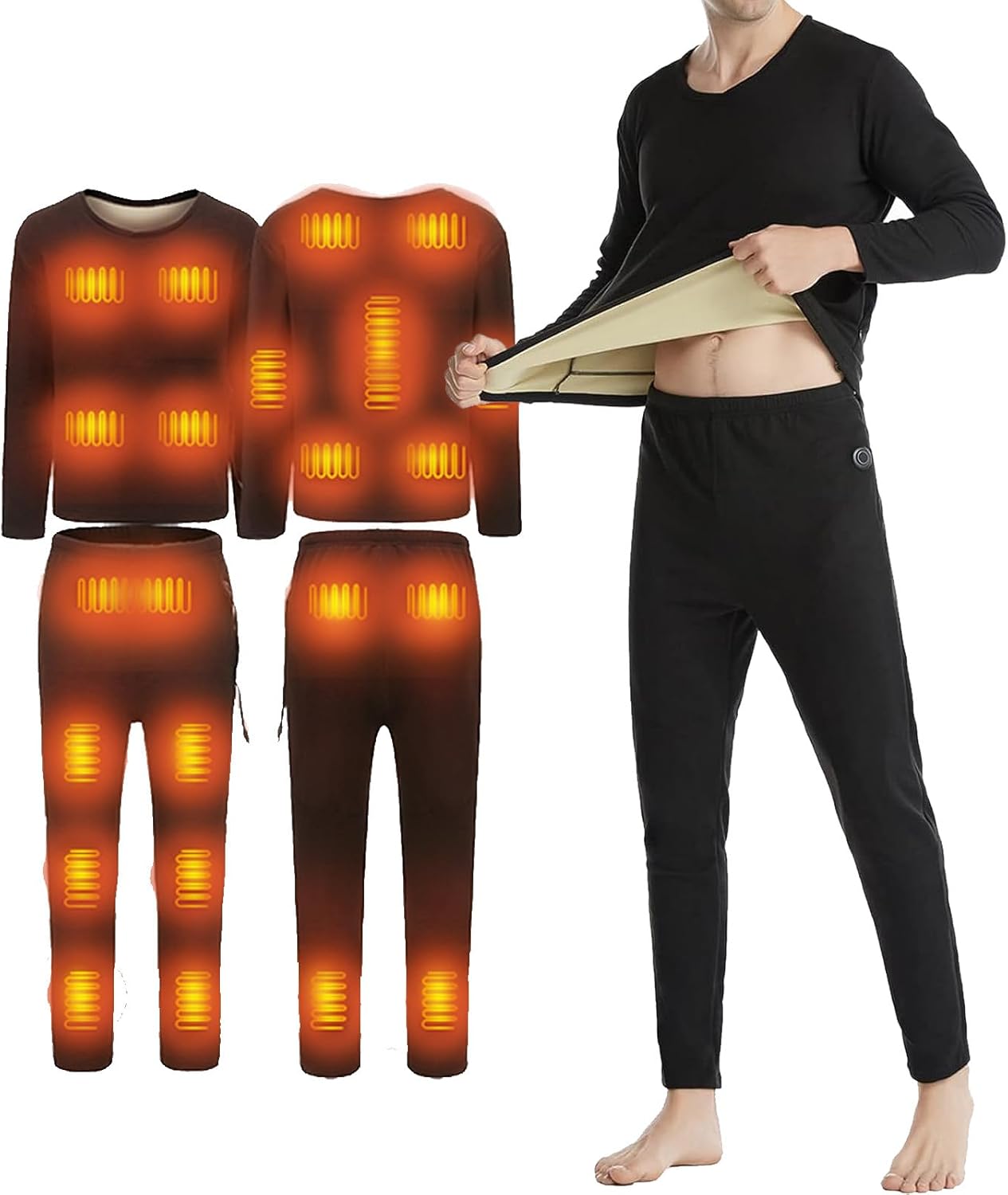 Women men Electric Heated Thermal Underwear Set, Fleece Lined Base Layer Shirts & Pants with App Control