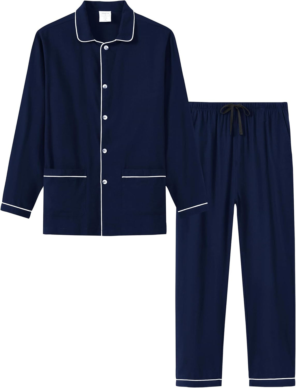 Mens Pajama Set Soft Cotton Button Down Notched Collar Pjs Long Sleeve 2 Piece Sleepwear Lounge Nightwear with Pocket