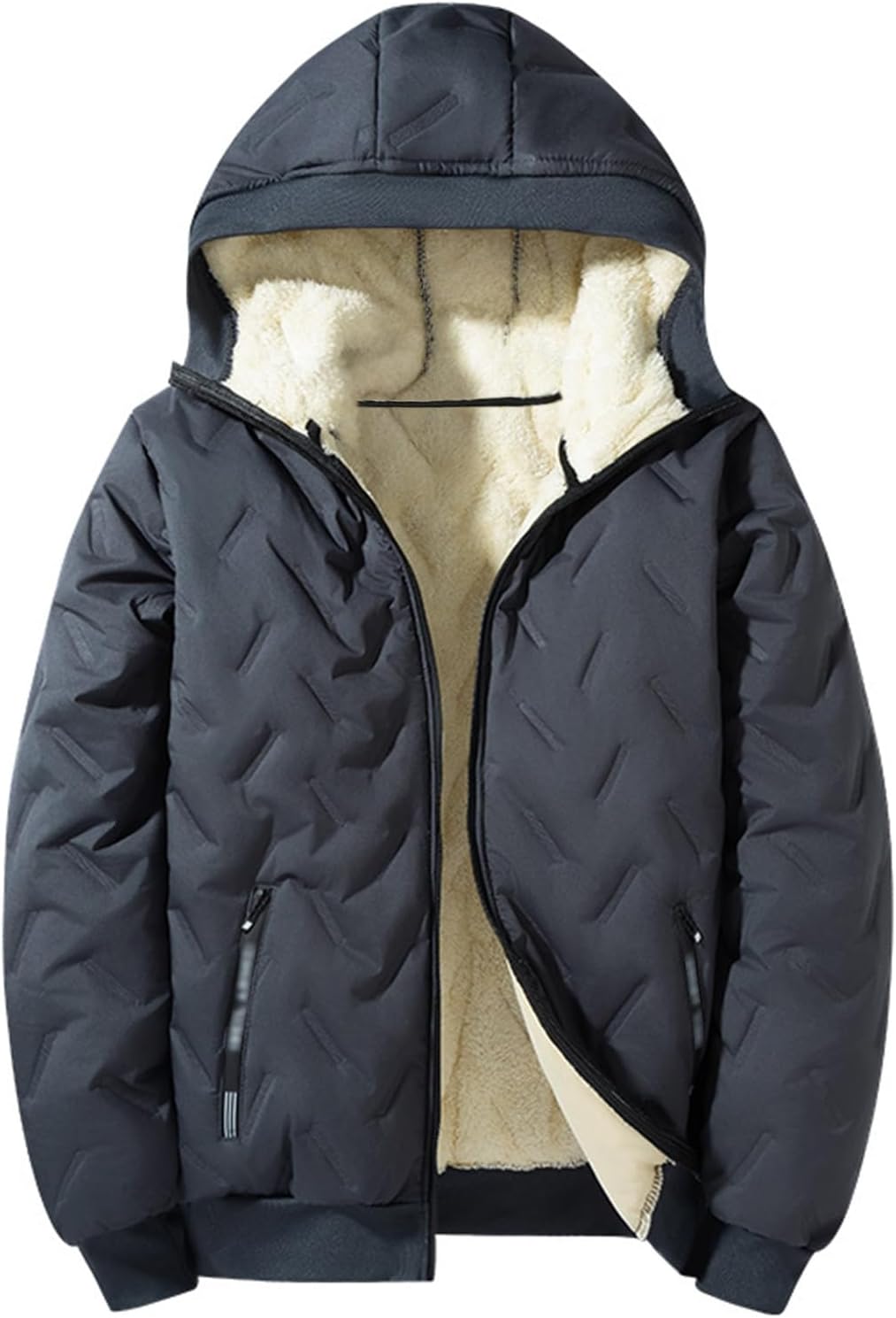 Men's Fleece Lined Jacket Winter Warm Coat Hooded Cotton-Padded Jacket Outdoor Sports Outwear Autumn Winter