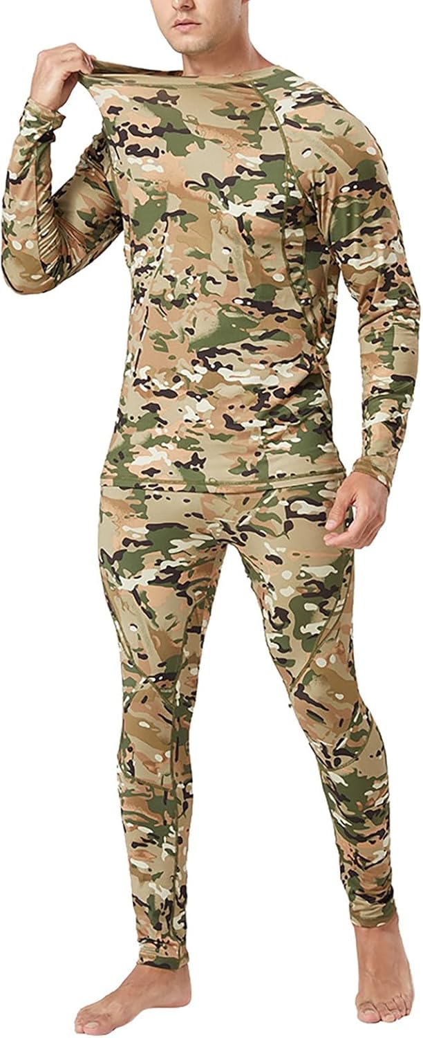 2 Piece Base Layer Thermal Underwear Set for Men Camo Long Underwear Set Top & Long Johns Compression Base Layer Set