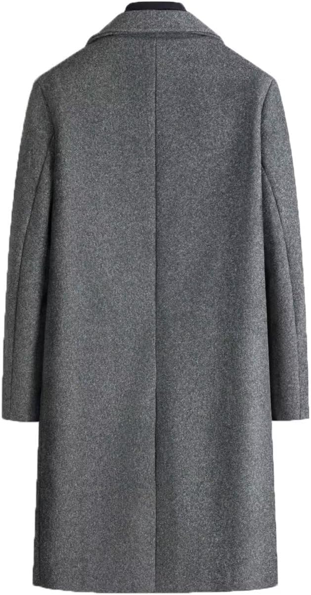 Mens Wool Blend Pea Coat Warm Winter Trench Coat Notched Lapel Double Breasted Overcoat