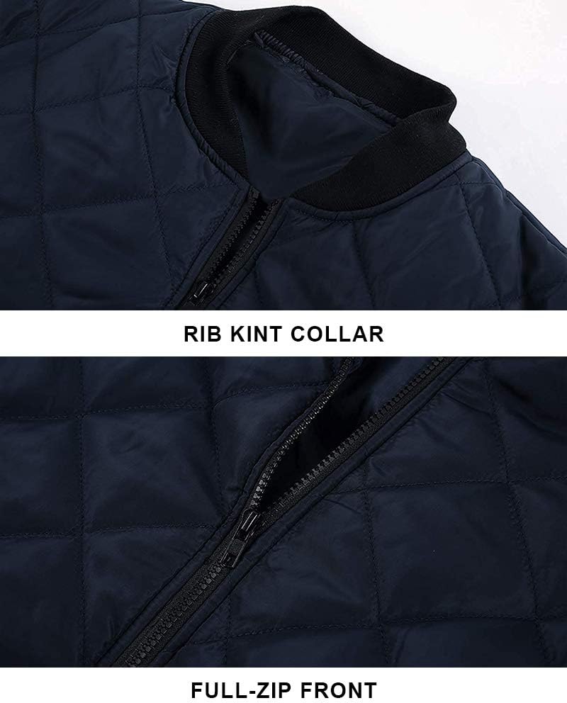 Mens Flight Bomber Diamond Quilted Jacket Lightweight Varsity Jackets Winter Warm Padded Coats Outwear