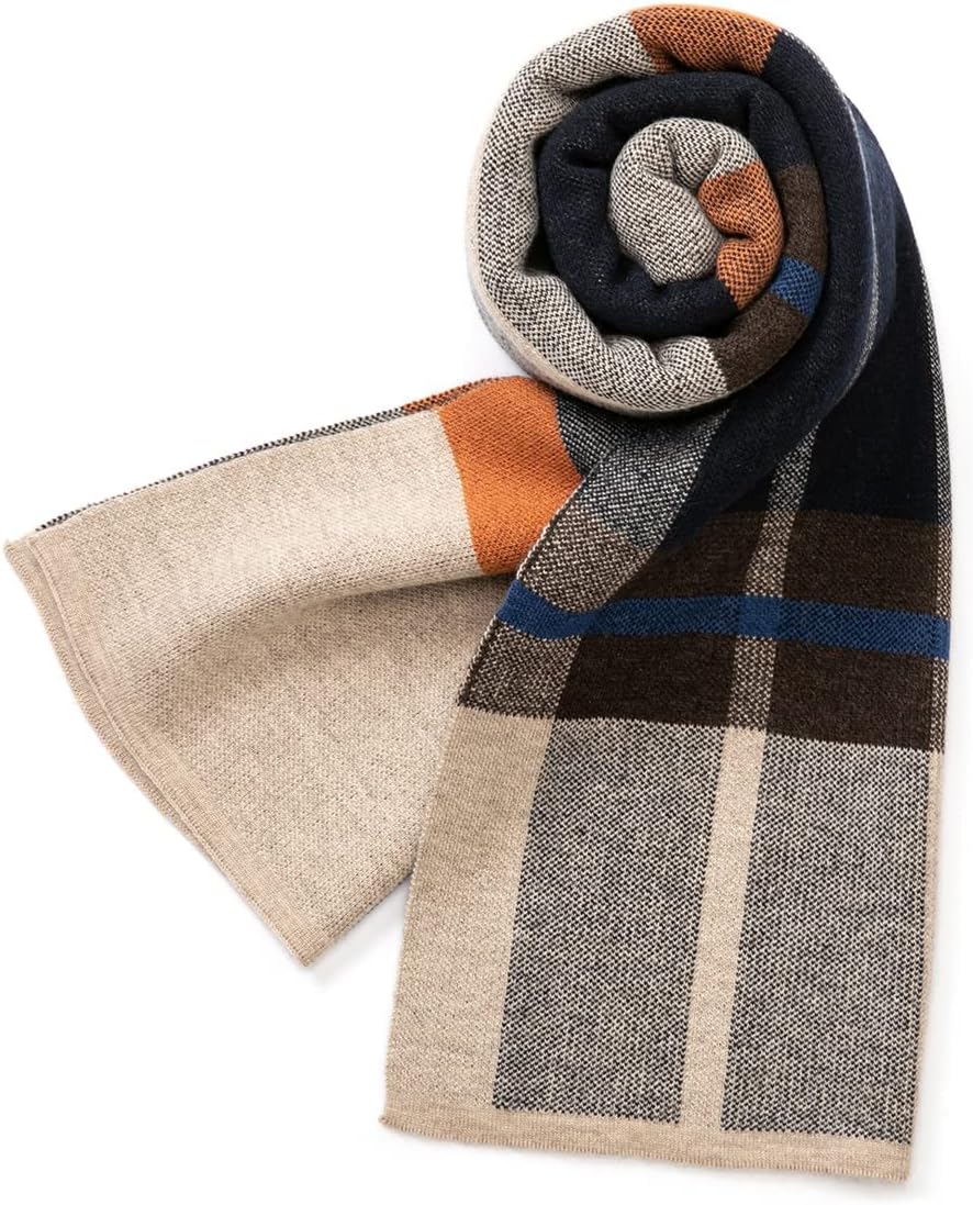 Australian  Wool Tartan Knitted Scarf for Men, Plaid Winter Warm Thick Soft Neckwear with Gift Box