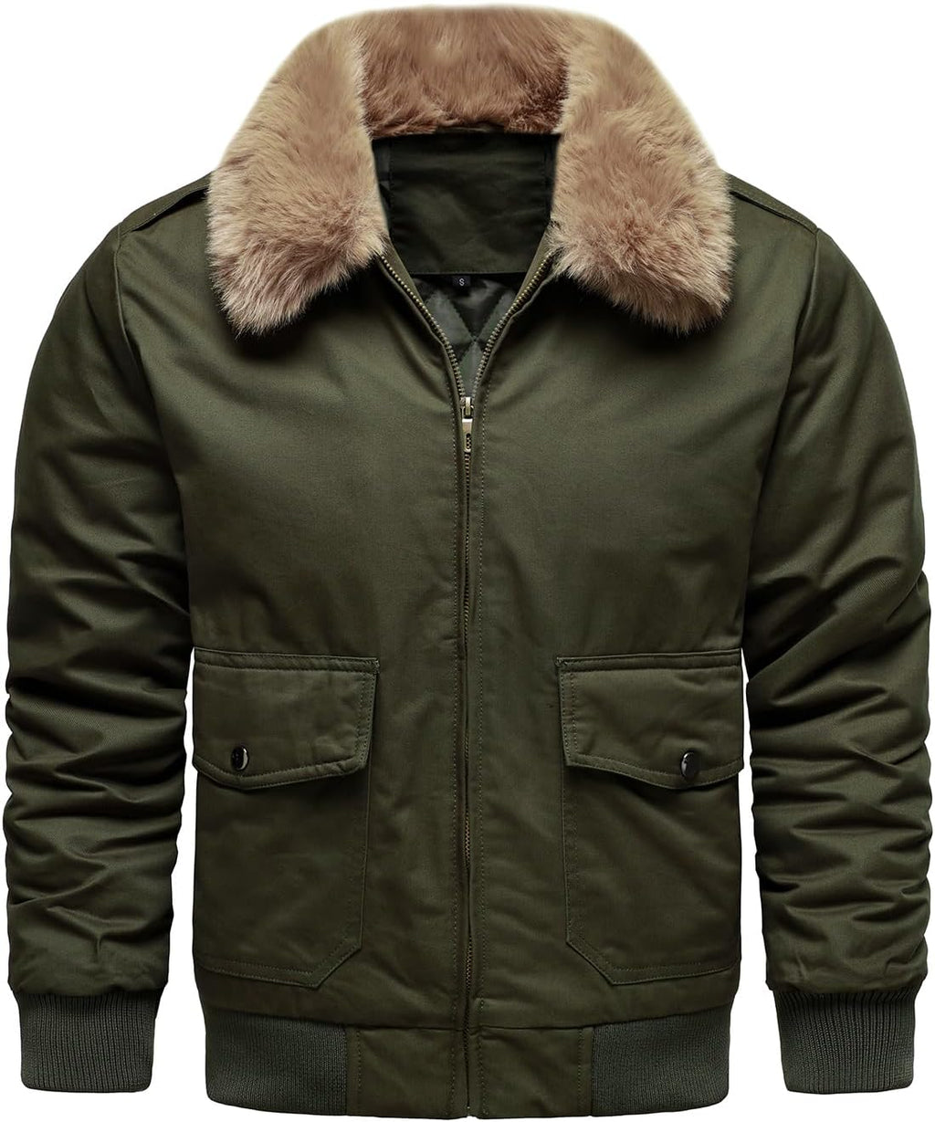 Men’s Bomber Jackets Winter Insulated Padded Jacket Casual Lightweight Cotton Outerwear Coats with Fur Collar