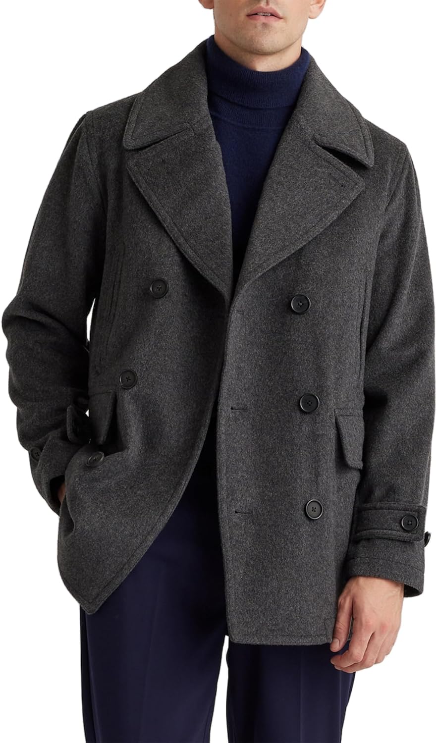 Mens Casual Double Breasted Wool Trench Coat Peacoat Winter Jackets
