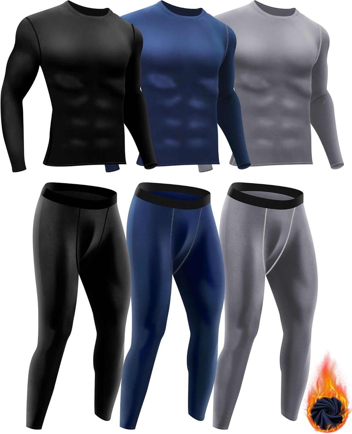3 Set Winter Thermal Underwear for Men Cold Weather Fleece Lined Top Bottom for Hunting Gear Sport
