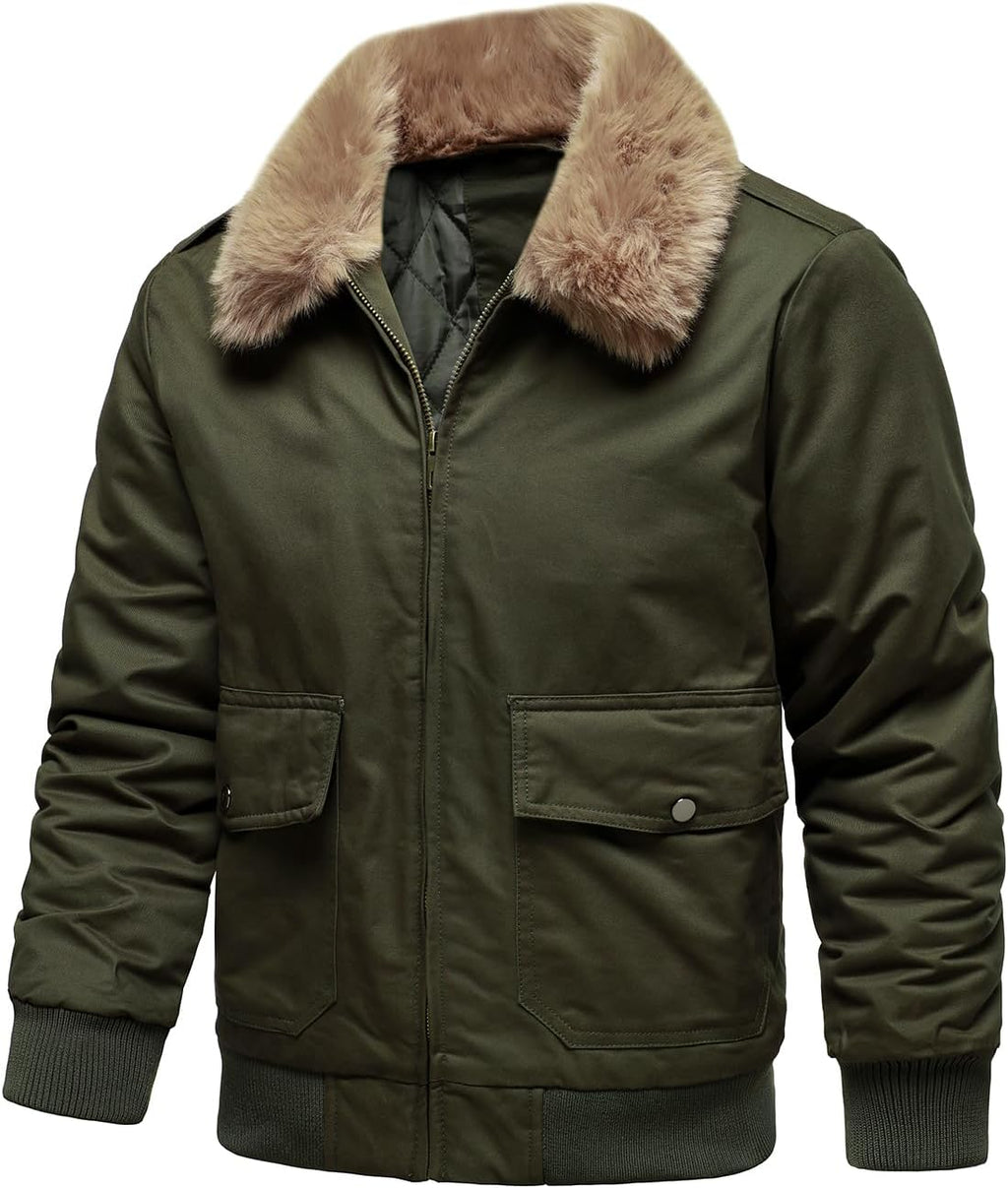 Men’s Bomber Jackets Winter Insulated Padded Jacket Casual Lightweight Cotton Outerwear Coats with Fur Collar
