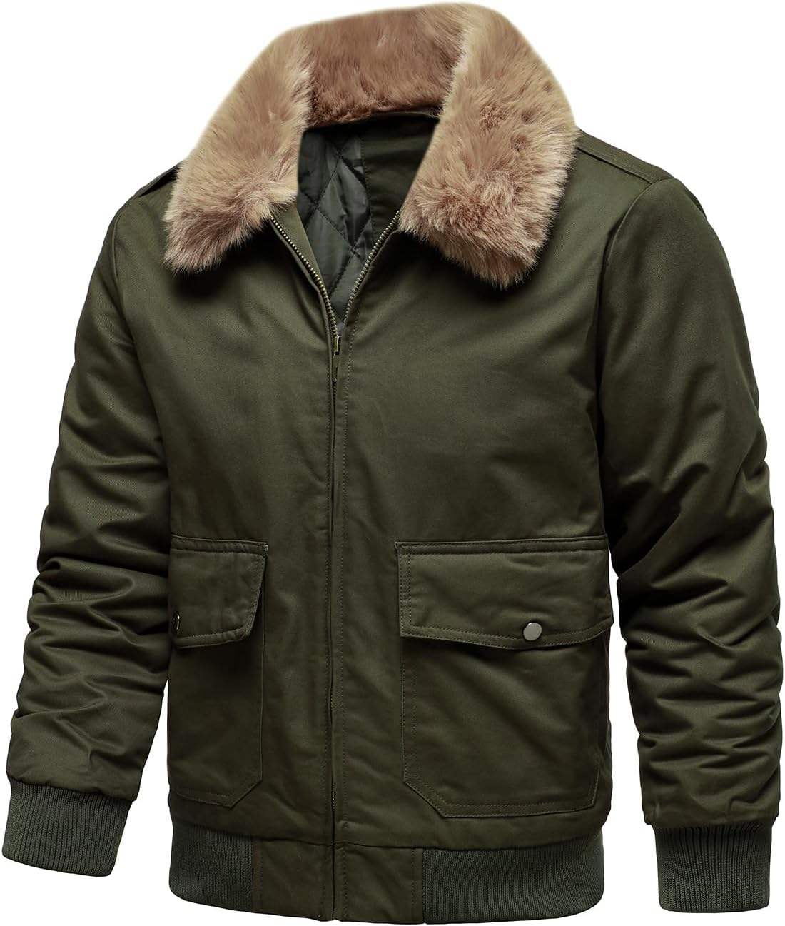 Men’s Bomber Jackets Winter Insulated Padded Jacket Casual Lightweight Cotton Outerwear Coats with Fur Collar