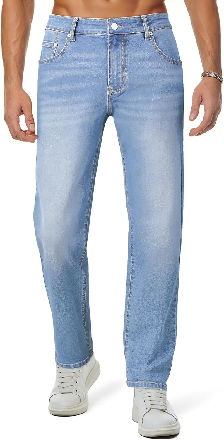 men Jeans Classic Regular Fit Straight Stretch Denim Pants