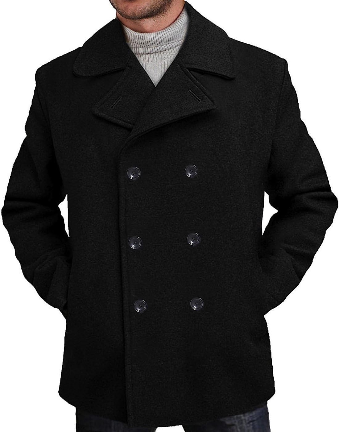 Men  Wool Blend Double Breasted Walking Pea Coat (Also available in Big and Tall and Short)