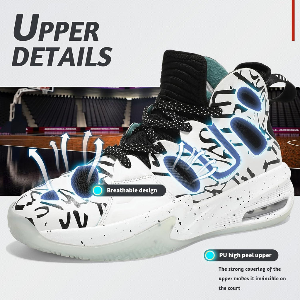 ASHION Men's Basketball Shoes Fashion Breathable Non Slip Sneakers Mens Arch Support Running Sport Shoes