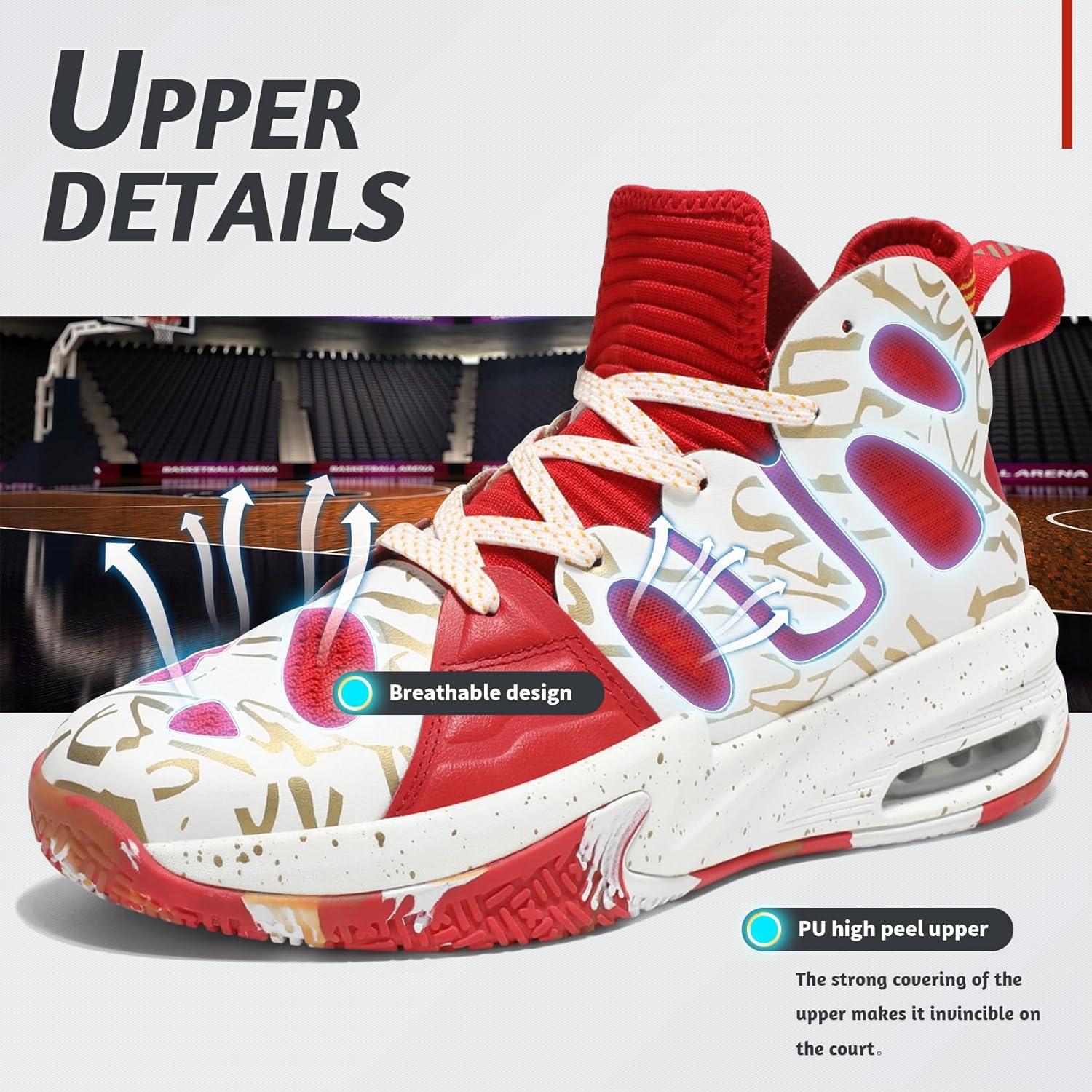 ASHION Men's Basketball Shoes Fashion Breathable Non Slip Sneakers Mens Arch Support Running Sport Shoes