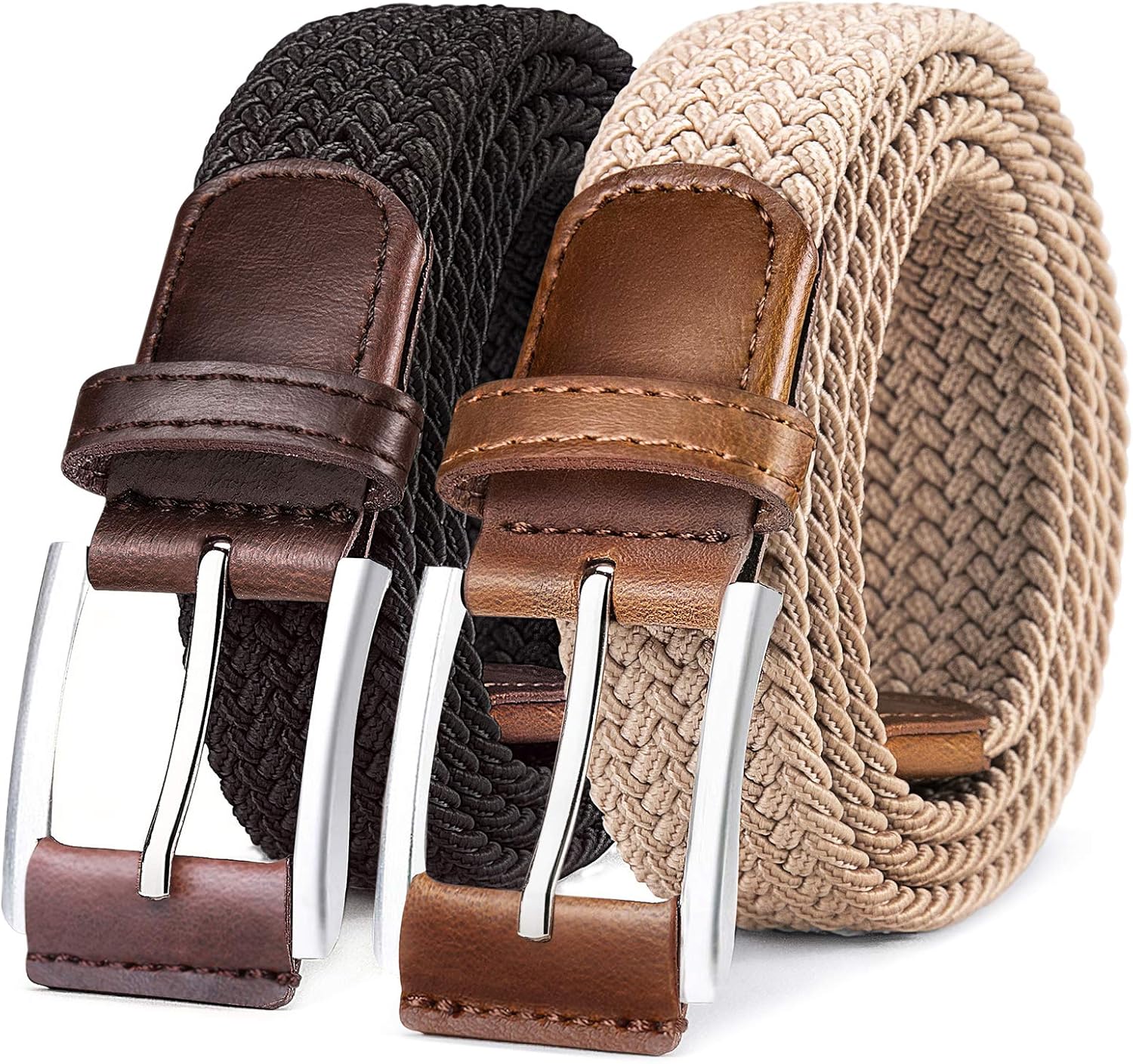 Belt for Men 2Pack,men Gift Stretch Braided Web Belt Elastic for Casual Golf Jeans,1 3/8"