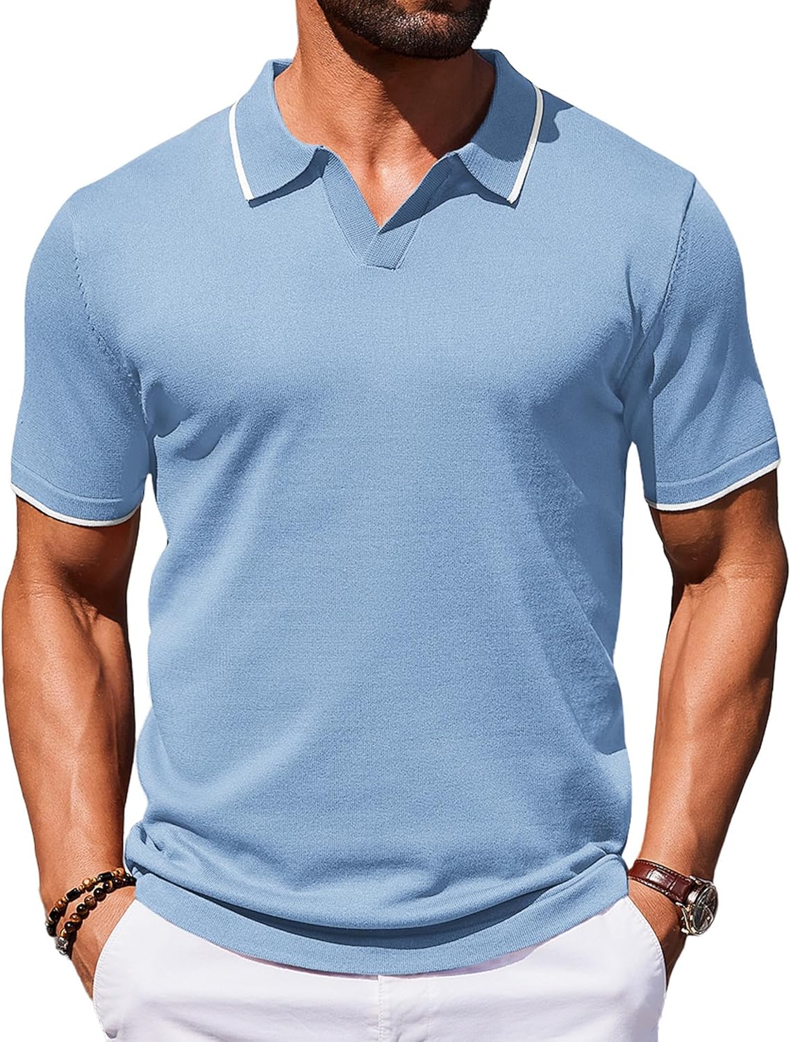 Men Polo Shirts Short Sleeve Casual Knit Polo Shirt Vintage Golf T Shirts