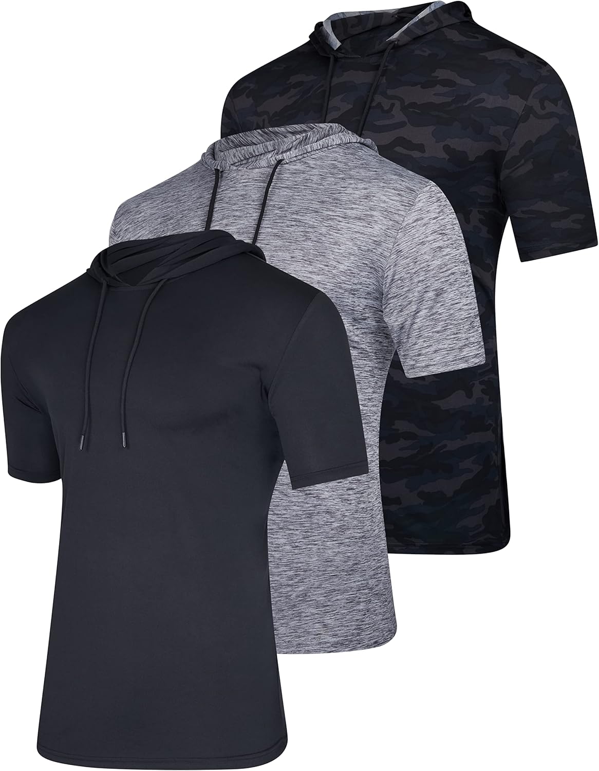 3 Pack: men Dry Fit Short Sleeve Active Athletic Hoodie Pullover Sweatshirt (Available in Big & Tall)