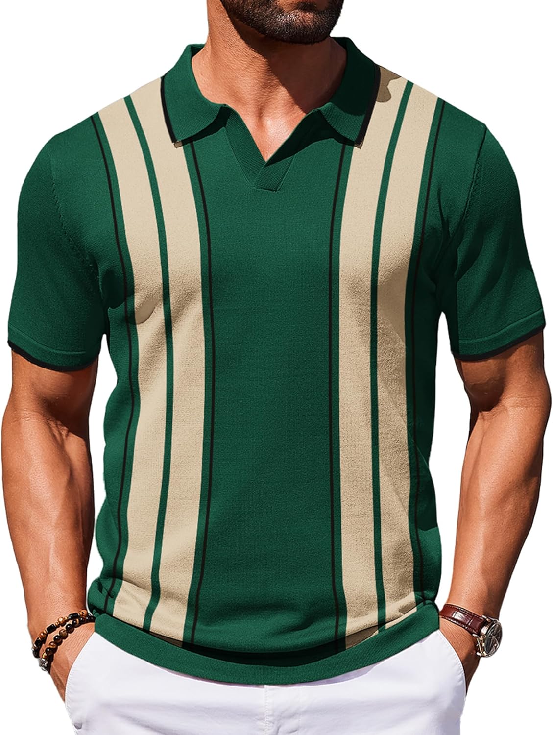 Men Polo Shirts Short Sleeve Casual Knit Polo Shirt Vintage Golf T Shirts