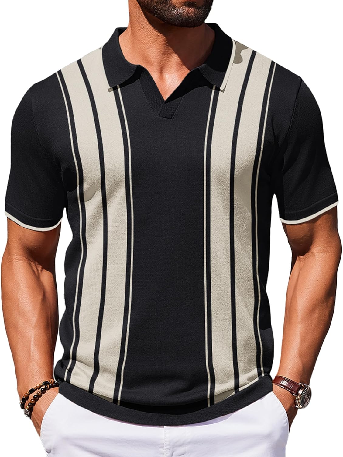 Men Polo Shirts Short Sleeve Casual Knit Polo Shirt Vintage Golf T Shirts